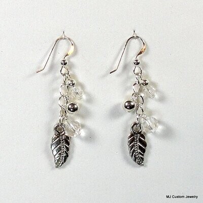 Clear Crystal & Silver Leaf Chain Earrings