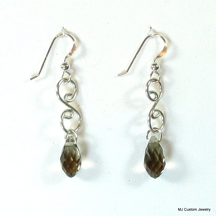Smoke Briolette Crystal & Filigree Wire Earrings