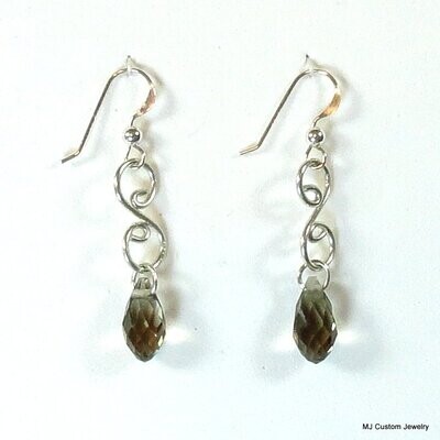 Smoke Briolette Crystal & Filigree Wire Earrings