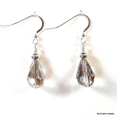 Silver Smoke Crystal Teardrop Earrings