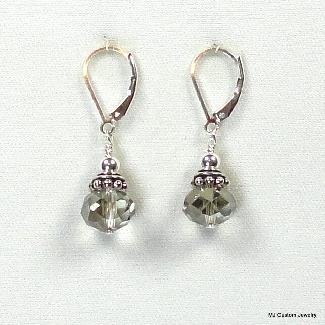 Silver Smoke Crystal & Bali-Style Bead Cap Earrings