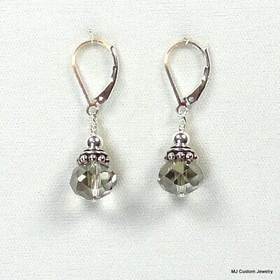 Silver Smoke Crystal & Bali-Style Bead Cap Earrings