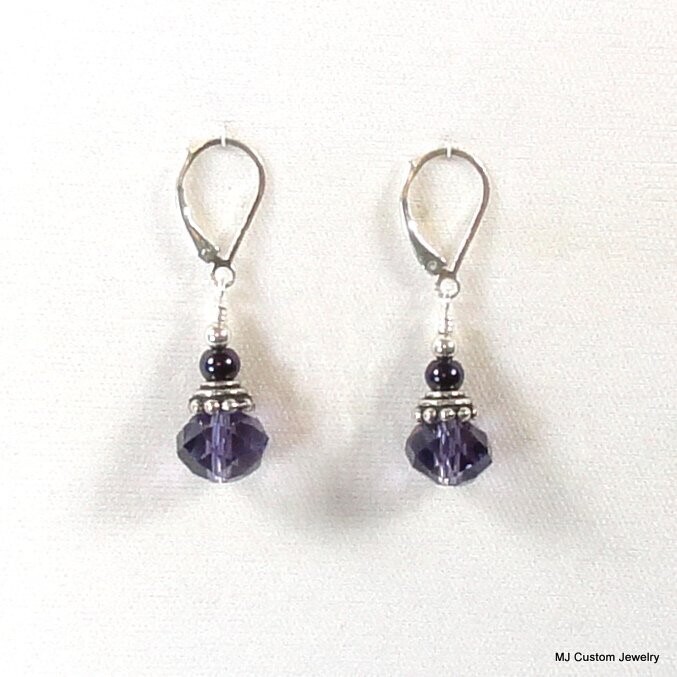 Amethyst Lead Crystal & Bali-Style Bead Cap Earrings