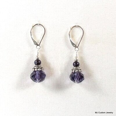 Amethyst Lead Crystal & Bali-Style Bead Cap Earrings