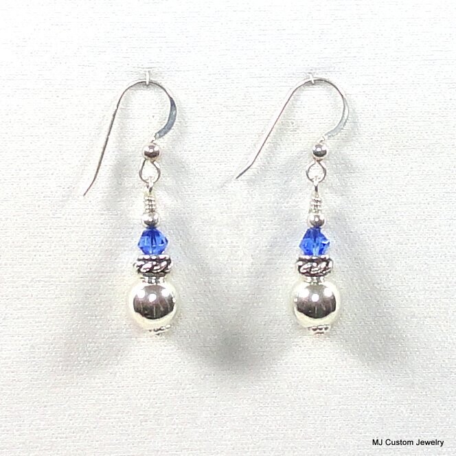 Sapphire Crystal, Silver Ball & Rope Rondelle Earrings