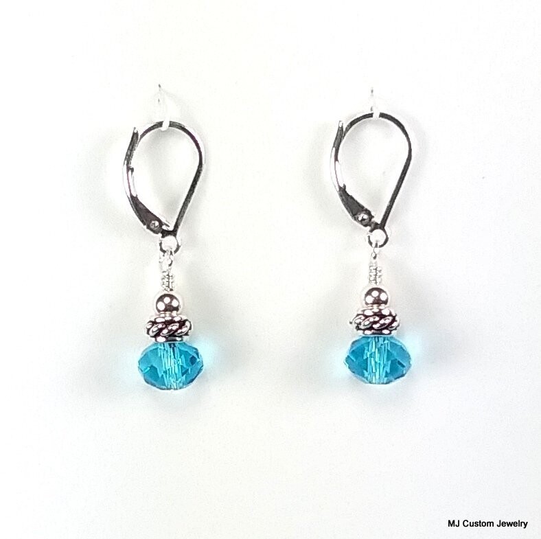Aquamarine Lead Crystal & Rope Rondelle Earrings