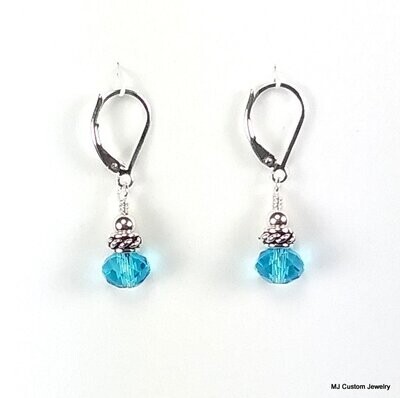 Aquamarine Lead Crystal & Rope Rondelle Earrings