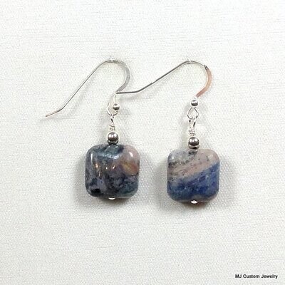 Pastel Dumortierite Quartz Puffed Squares Earrings
