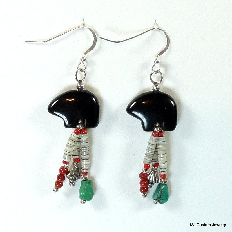 Fetish & Treasures Blackstone Zuni Bear Earrings