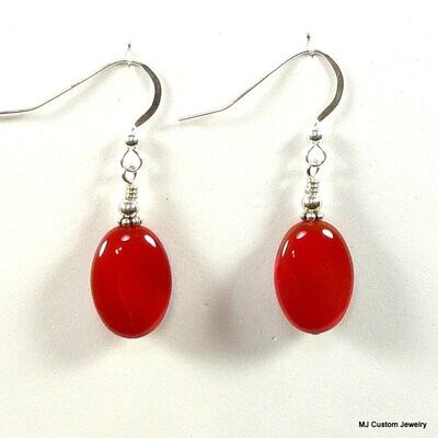 China Red Glass Flat Oval Earrings