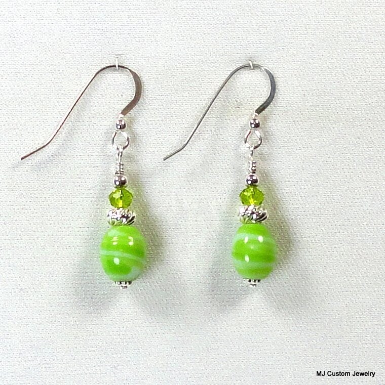 Lime Green Porcelain Melons & Peridot Crystal Earrings