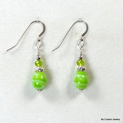 Lime Green Porcelain Melons & Peridot Crystal Earrings