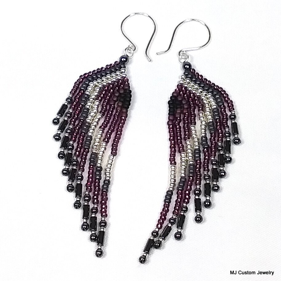 Amethyst & Grey Angel Wing Fringe Chandelier Earrings