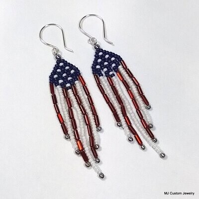 Red, White & Blue Fringe Chandelier Earrings