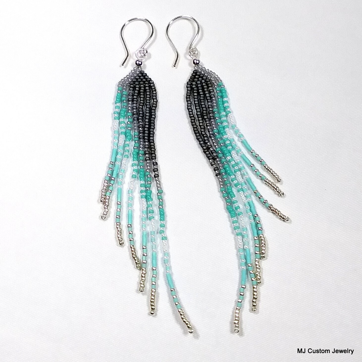 Smoke to Aqua Gradient Fringe Chandelier Earrings