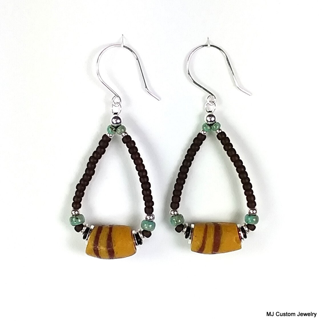 African Powder Glass Trade Bead Stirrup Earrings