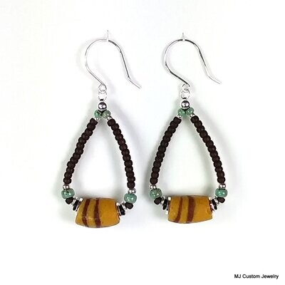 African Powder Glass Trade Bead Stirrup Earrings