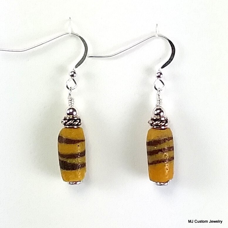 African Powder Glass Trade Bead Rope Rondelle Earrings