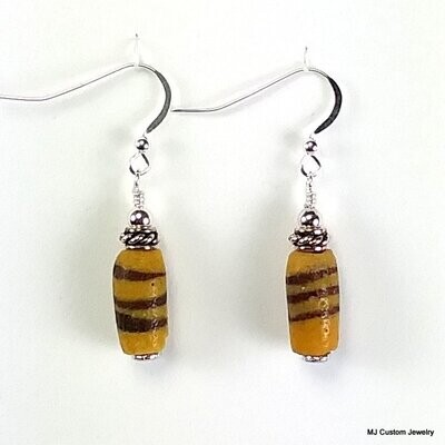 African Powder Glass Trade Bead Rope Rondelle Earrings