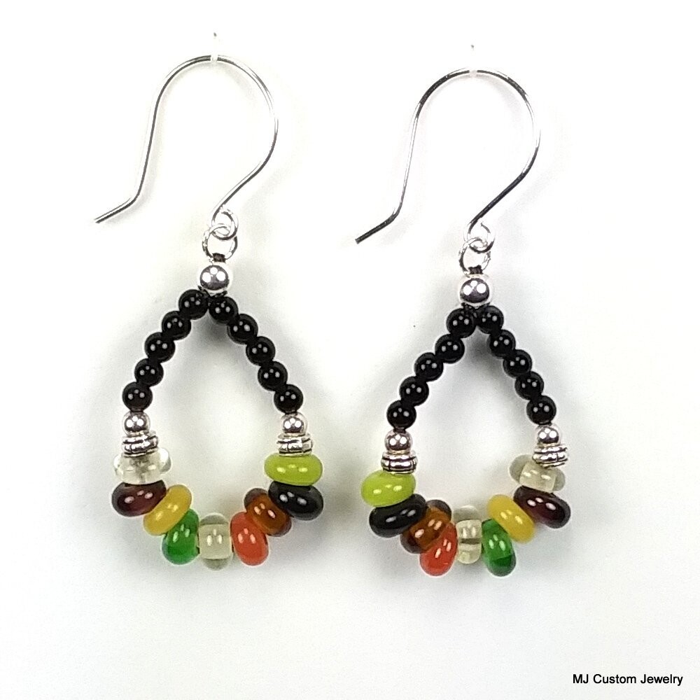 Multi-colored Java Glass & Black Agate Earrings