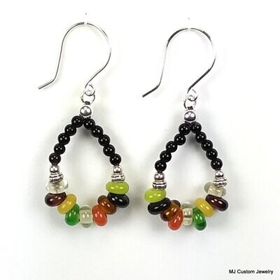 Multi-colored Java Glass & Black Agate Earrings