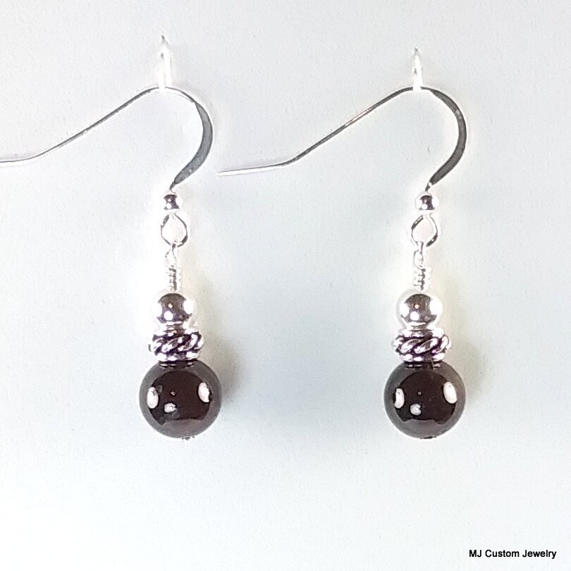 Garnet & Silver Ball Rope Rondelle Earrings