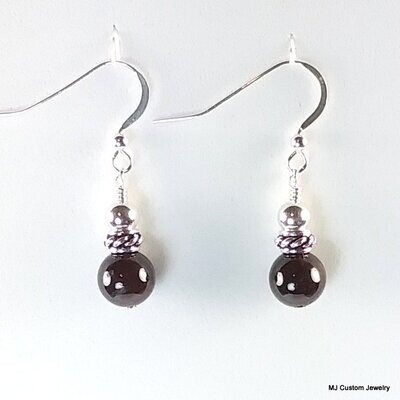 Garnet & Silver Ball Rope Rondelle Earrings