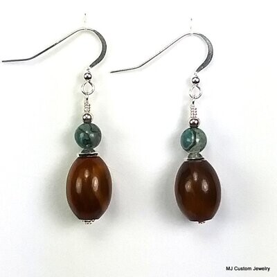 Amber Buffalo Horn & Blue Rainbow Jasper Earrings