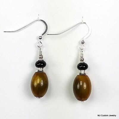 Amber Buffalo Horn & Black Agate Earrings