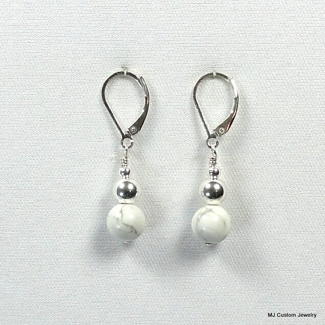 Howlite Gemstone & Silver Ball Earrings