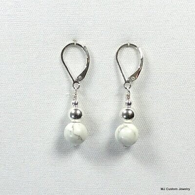 Howlite Gemstone & Silver Ball Earrings