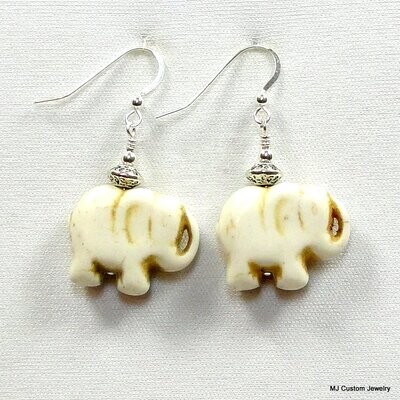 Antique "Ivory" Howlite Elephant Tribal Earrings