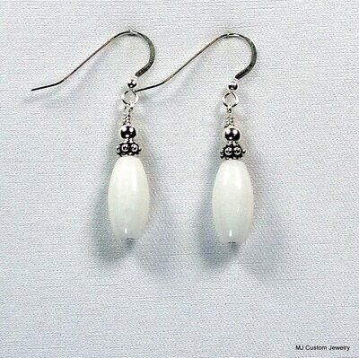 White Jade Gemstone Melons & Bali Silver Earrings