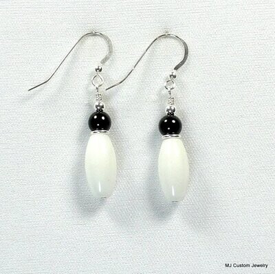 White Jade Melons & Black Onyx Gemstone Earrings