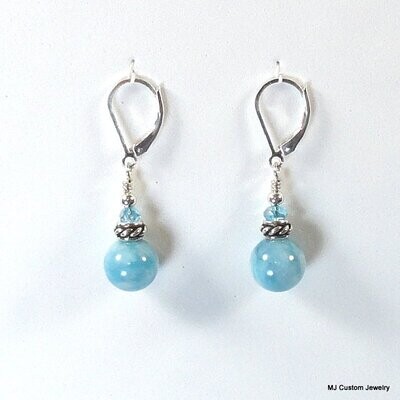 Larimar Blue Jade, Crystal & Rope Rondelle Earrings