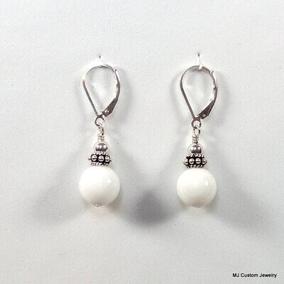 White Jade & Bali Silver Rondelle Earrings