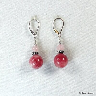 Pink Jade Rococo Rondelle Double Gemstone Earrings
