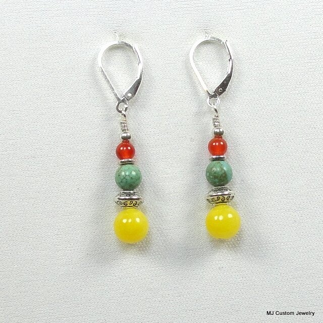 Mango Jade, Turquoise & Carnelian Earrings