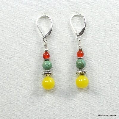 Mango Jade, Turquoise & Carnelian Earrings