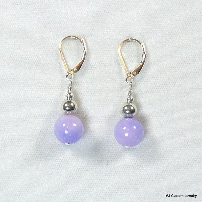 Lavender Persian Jade & Silver Ball Earrings