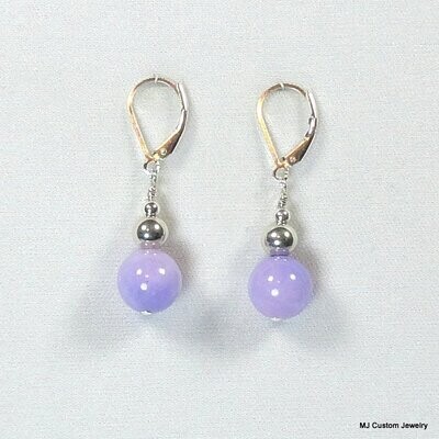 Lavender Persian Jade & Silver Ball Earrings