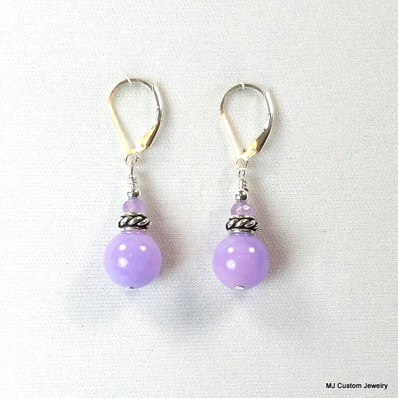 Lavender Persian Jade & Rope Rondelle Earrings