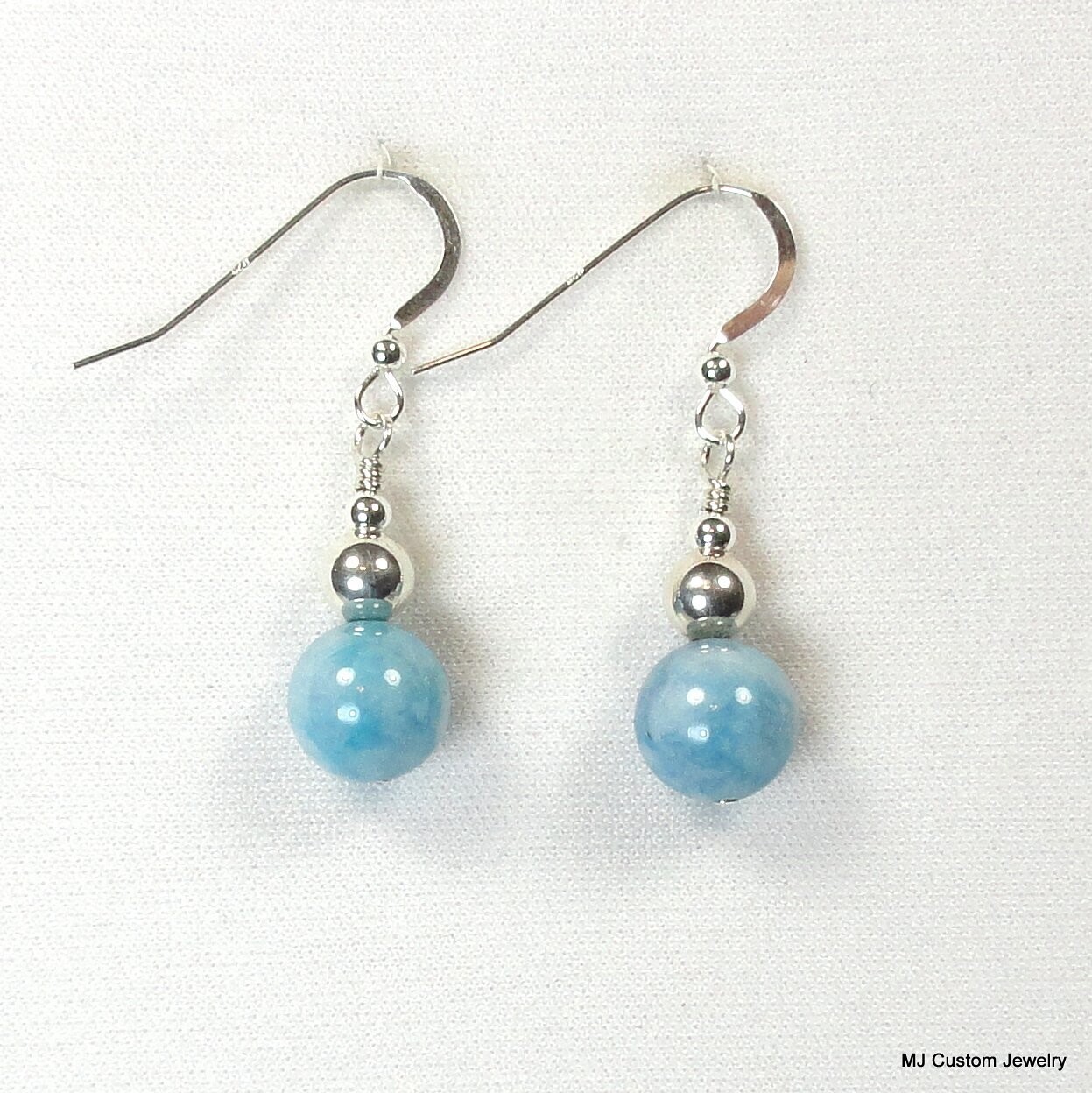 Larimar Blue Jade & Silver Ball Earrings
