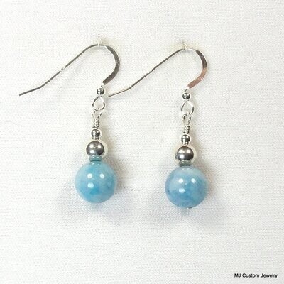 Larimar Blue Jade & Silver Ball Earrings