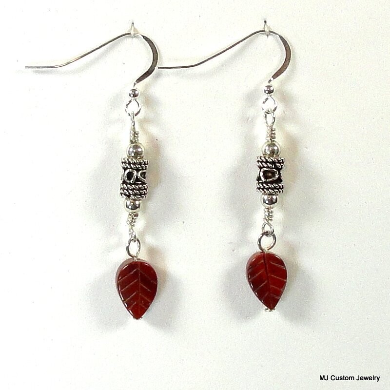 Brecciated Jasper Leaves & Bali Silver Line Earrings