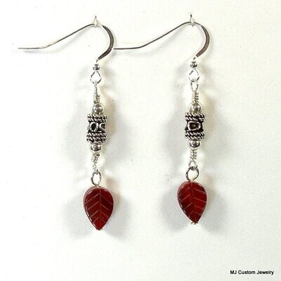 Brecciated Jasper Leaves & Bali Silver Line Earrings