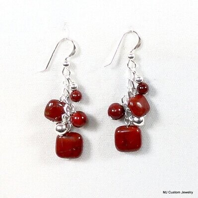 Brecciated Jasper Puffed Square Chain Earrings