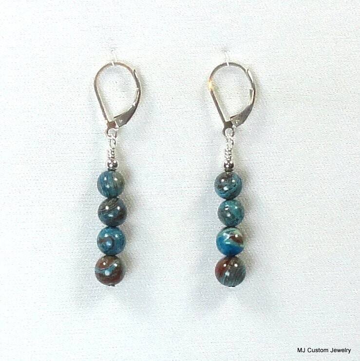 Blue Rainbow Jasper Stacked Gemstone Earrings