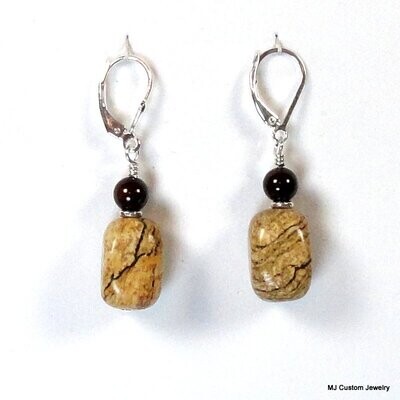 Picture Jasper Gemstone & Brown Shell Earrings