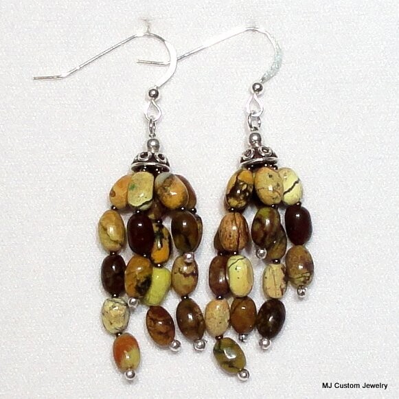 Picture Jasper Gemstone Waterfall Earrings